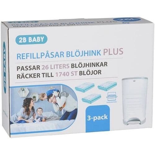 2b baby refillpåsar plus 26 liters blöjhinkar 3-pack