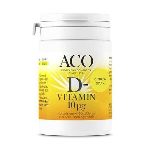 Aco d-vitamin 10 ug citrussmak 100 tabletter